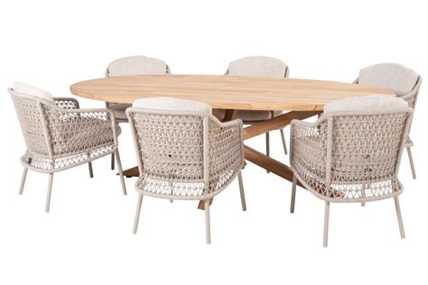 4 Seasons Outdoor Diningset Prado Ellips Puccini Ovaal 7 Delig Teak 240