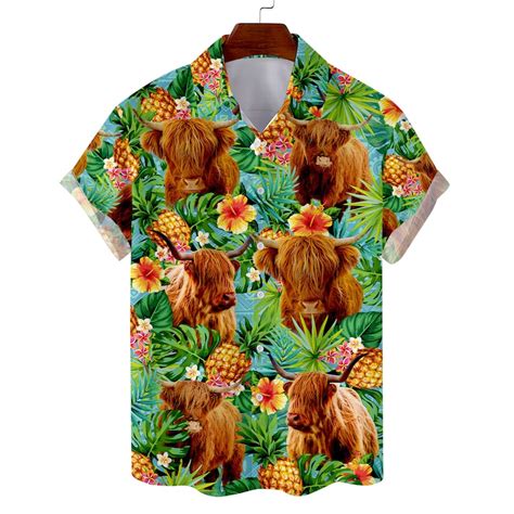 Tropical Highland Cow Hawaiian Shirts For Men Women Purrtees