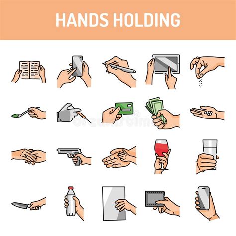 Hands Holding Line Icons Set Isolated Vector Element Stock Vector