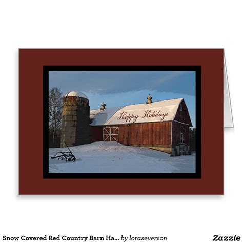 Snow Covered Red Country Barn Happy Holidays Holiday Card