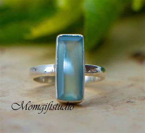 Nat Rlicher Blauer Chalcedon Ring Handgemachter Silberring Etsy