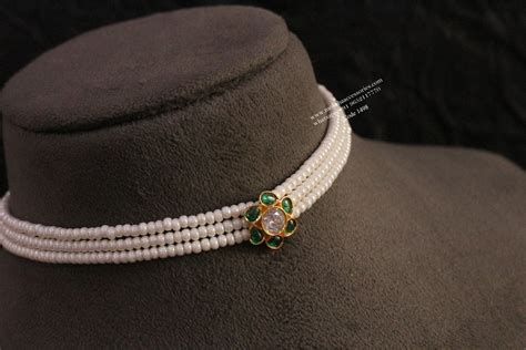 Pearl Choker With Emerald Pendant Moksha Accessories