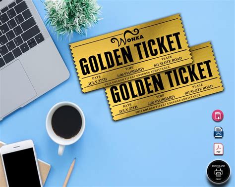 Golden Ticket Editable Template Willy Wonka Charlie And The Etsy