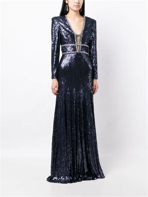 Jenny Packham Celestia Crystal Embellished Sequin Gown Blue Farfetch Uk