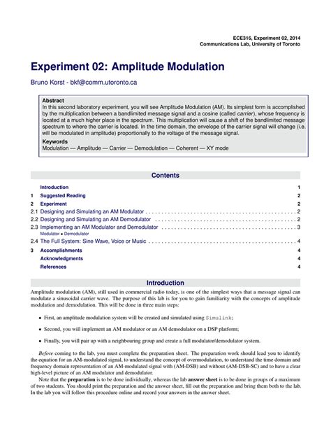 Amplitude Modulation Lab Report Dan Hamilton