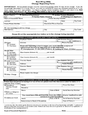 Fillable Online Red Wing HRA Change Reporting Form Fax Email Print