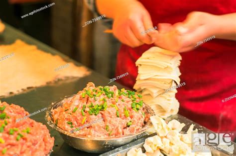 Making Of Wonton A Kind Of Chinese Dumplings Photo Is Taken At Hubu