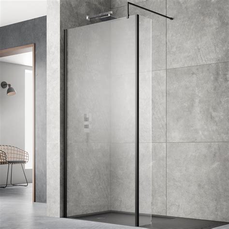 Hudson Reed Black Wetroom Shower Screen And Support Bar 700mm Wrsbp70