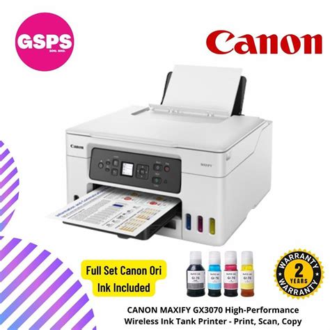 Canon Maxify Gx3070 High Performance Wireless Ink Tank Printer Print Scan Copy Gs Premium