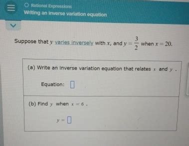 Solved Rational ExpressionsWriting An Inverse Variation Chegg