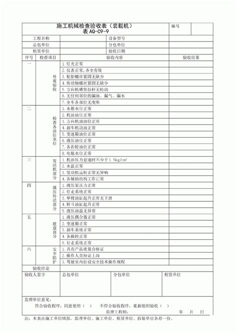 装载机施工机械检查验收表 标准表格填写说明 土木在线