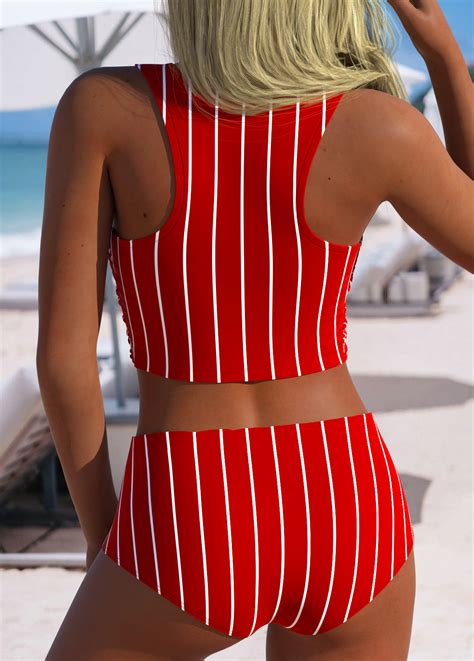 High Waisted Striped Red Bikini Set Rosewe USD 34 98