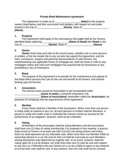 Private Road Maintenance Agreement Template Fill Out Sign Online