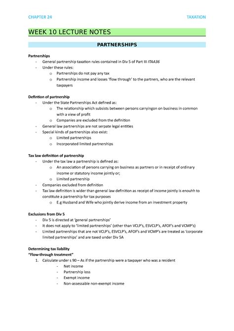 Week Notes Week Lecture Notes Partnerships Partnerships