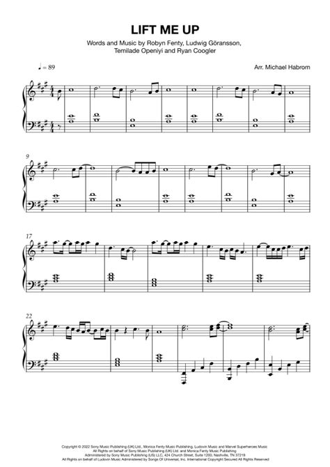 Lift Me Up Arr Michael Habrom By Rihanna Sheet Music For Piano Solo At Sheet Music Direct