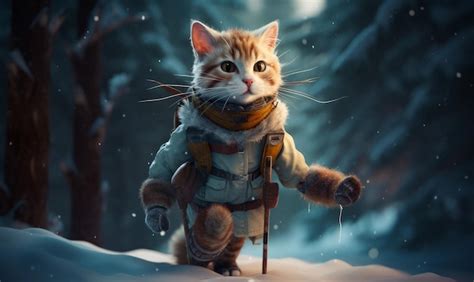 Premium AI Image | Gorgeous cat in a warm jacket and mittens in the ...