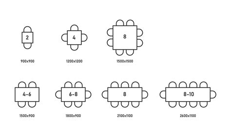 Rectangle Tables With Sizes Line Icon Set Top View Scheme Vector