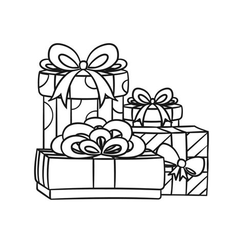 Colorful festive gifts, boxes and presents outline cartoon illustration ...