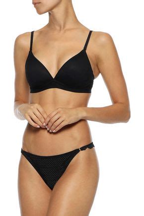 Heidi Klum Intimates Woman Lace Trimmed Stretch Mesh Triangle Bra Black