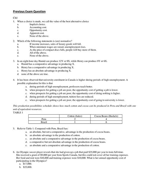 Economics Chapter 5 Worksheet Answers