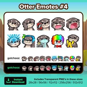 Otter Twitch Emotes Facepalm Thinking Uno Reverse KEKW Gasp Big Brain