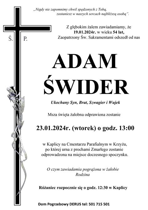 Śp Adam Świder A W Derus Usługi Pogrzebowe Tarnów