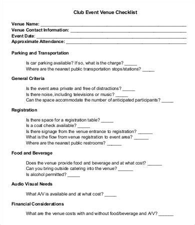 Venue Checklist Template - 9+ Free Word, PDF Documents Download