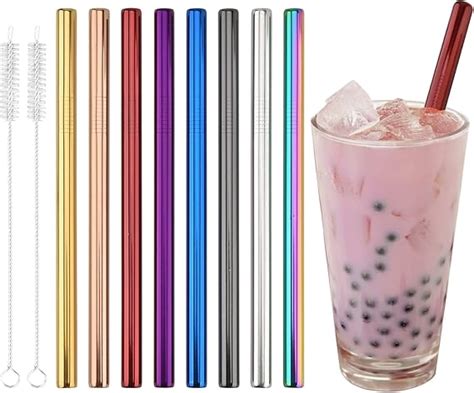 DealKits Wiederverwendbare Edelstahl Strohhalme 8 Stück Bubble Tea