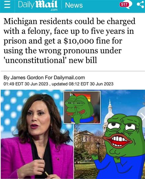 Newsflash Michigan Residents Could Be Imprisoned 5 Years Or Fined 10000 For Using Wrong Pronouns