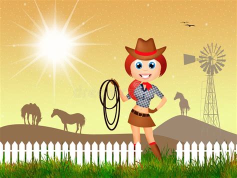 Cow Girl Dans La Ferme Illustration Stock Illustration Du Nature