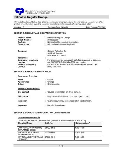 Msds Sheets Colgate Palmolive 43 Off