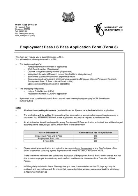 Employment Pass S Pass Application Form Form 8