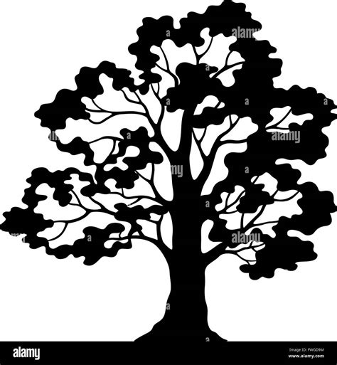 Oak Tree Pictogram, Black Silhouette and Contours Stock Vector Image ...