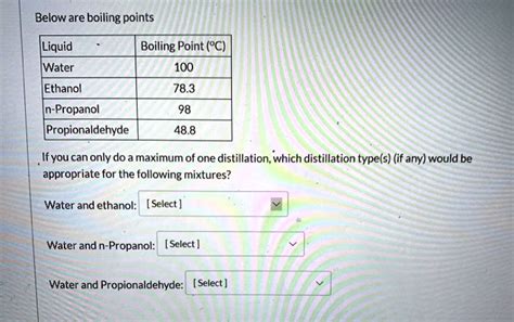 SOLVED: Below are boiling points: Liquid: Water Boiling Point (Â°C ...