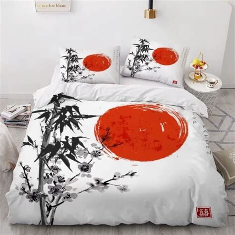 Housse De Couette Japonais 200X200 Cm 1 Personne 3D Bambou Fleurs