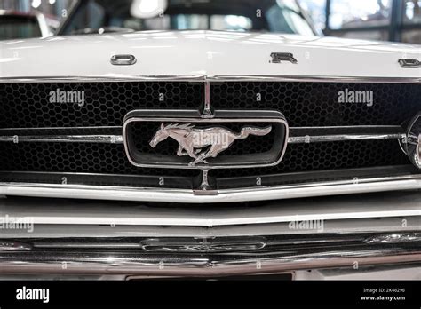 Ford Mustang Metallic Logo On Car Front Grille Stock Photo Alamy