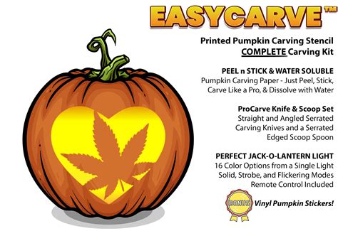 Marijuana Leaf Love Pumpkin Carving Stencil - Pumpkin HQ