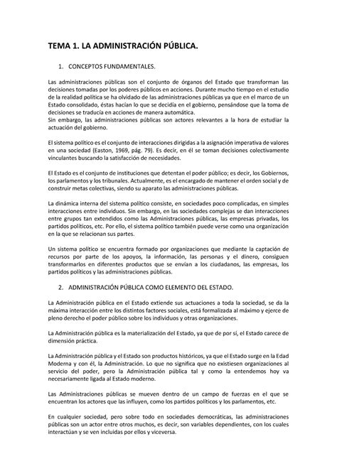 TEMA 1 TEMA 1 LA ADMINISTRACIN PBLICA 1 CONCEPTOS FUNDAMENTALES