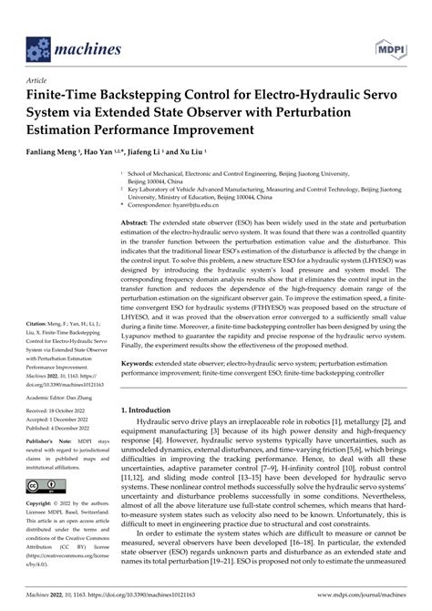 PDF Finite Time Backstepping Control For Electro Hydraulic Servo