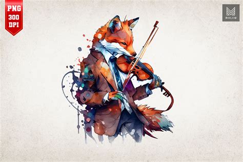 Watercolor Fox Playing Violin By Mulew Art | TheHungryJPEG