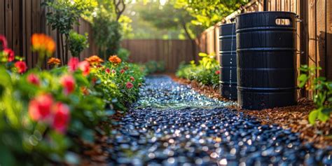 Sistema De Captación De Agua De Lluvia En El Jardín Con Barril Foto de