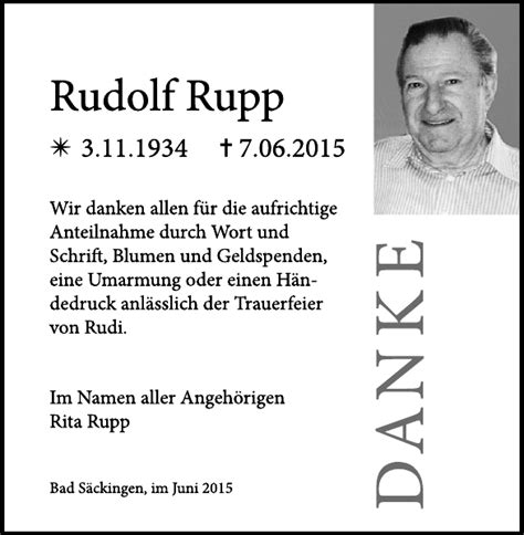 Rudolf Rupp Traueranzeige Badische Zeitung