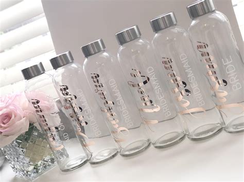 Rose Gold Glass Water Bottles Bridesmaid Water Bottles Etsy