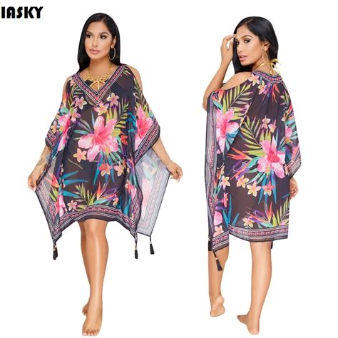 IASKY 2018 New Retro Print Floral Bikini Cover Ups Sexy Women Loose