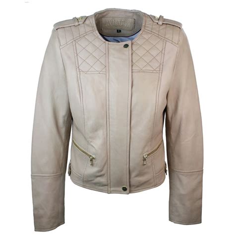 Womens Cream Fitted Leather Biker Jacket Truclothing