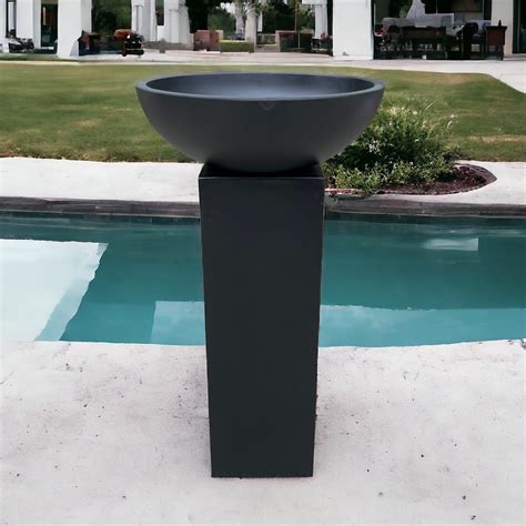 Water Feature Bird Bath Shallow Bowl Planter On Plinth Black