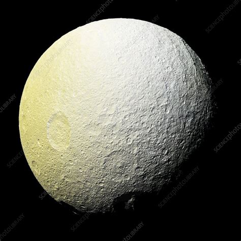 Saturn S Moon Tethys Cassini Image Stock Image C Science