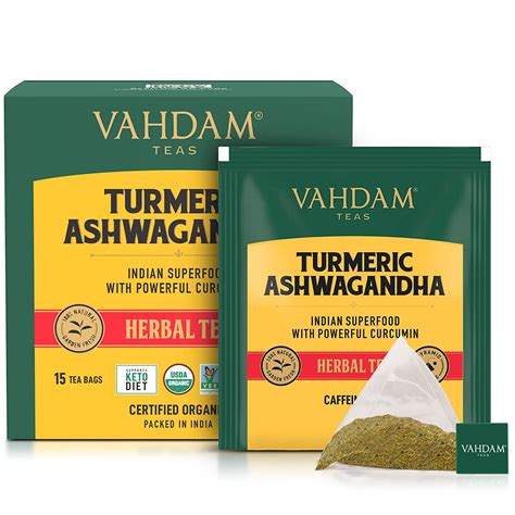 Vahdam Organic Turmeric Ashwagandha Herbal Tea 15 Tea Bags Of