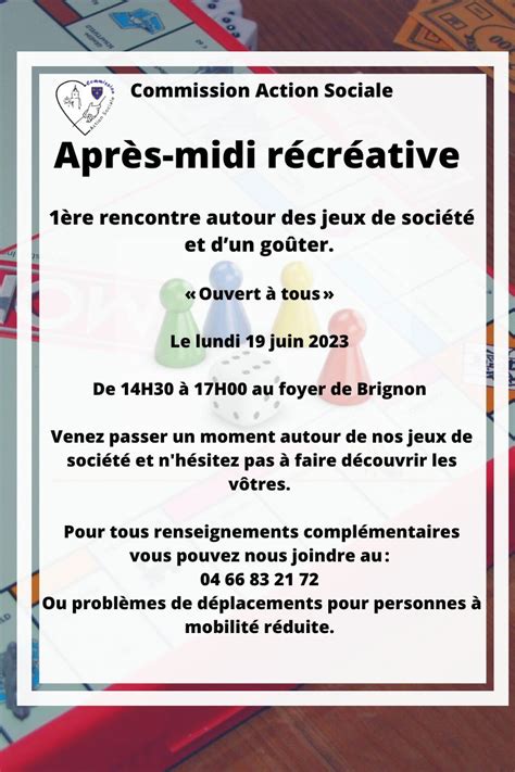 AFFICHE APRES MIDI RECREATIVE 19 06 23 14H30 17H AU FOYER Commune De