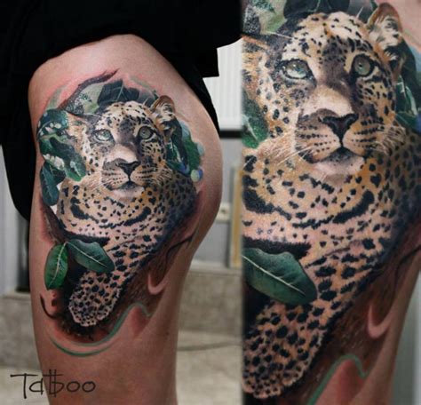 Realistic Leopard Hip Tattoo